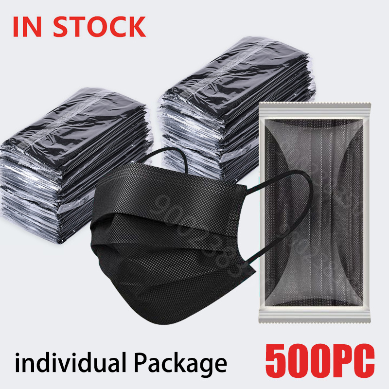 Black Face Mask Pack - 10-500 sztuk maska dla dorosłych jednorazowe